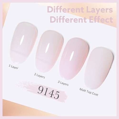 CANNI Milky Light Pink Gel Nail Polish, 1Pcs Jelly Nude Pink Gel Polish Sheer Clear Light Pink Gel Polish Translucent Color Nail Polish Gel Soak Off U V Gel Nail French Nail Manicure Salon DIY - Thumbnail 2