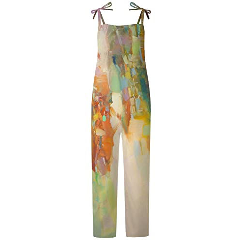 Hanaturu Mono elegante casual de una pieza para mujer, estampado floral bohemio, de pierna ancha, 04-amarillo, M