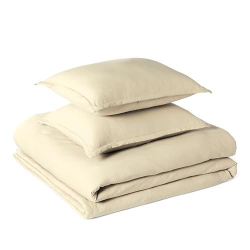 Image of Amazon Basics Brushed Microfiber Comforter Set, Extra Soft with Natural Texture, 3-Piece, Queen /Full, Beige, Oeko-TEX Certified, Machine Washable