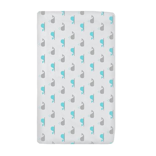 Image of TL Care 100% Natural Breathable Cotton Jersey Knit Fitted Bassinet Sheet, Aqua Whale, 15 inch x 33 inch, Soft Breathable, for Boys and Girls