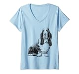 Femme Chien assis Basset Artesien Normand T-Shirt avec Col en V