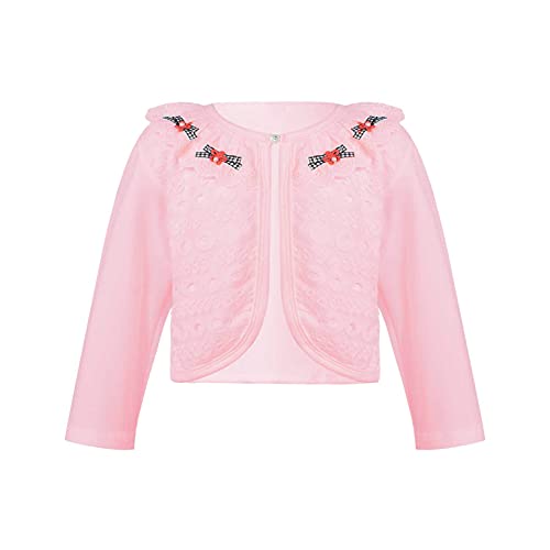 Kid Girls Little Lace Bolero Cardigan Shrug Beaded Cotton Flower Long Sleeve Shrug Sweater with Pearls