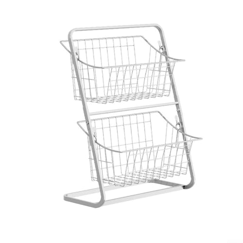 HomeVortex Organizador de cesta de frutas de metal de 2 niveles, soporte de metal para cuenco de frutas, cesta de pan, estante para verduras, con una gran apertura (blanco)
