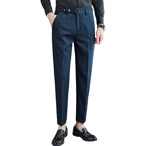 Men's Stylish Casual Dress Pants Solid Color Slim Fit Suit Pants Wrinkle-Resistant Straight Fit Work Pants​