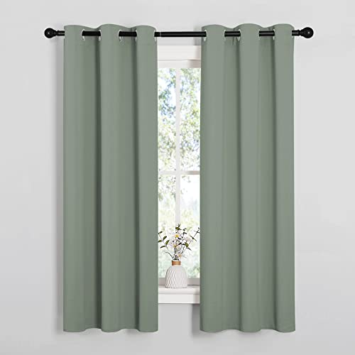Image of NICETOWN Bedroom Curtain Panels Blackout Draperies, Thermal Insulated Solid Grommet Blackout Curtains /Drapes (1 Pair, 34 by 63 inches, Sage Green)