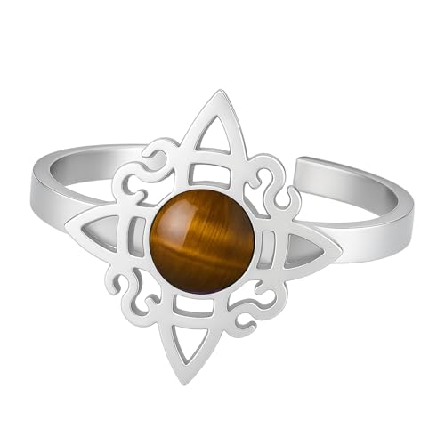 cotigo- Anillo Nudo De Bruja Para Mujer | De Acero Inoxidable Ajustable | Con Piedra Natural | Anillo De Proteccion Espiritual | Amuleto De Proteccion y Suerte. (CON OJO DE TIGRE)