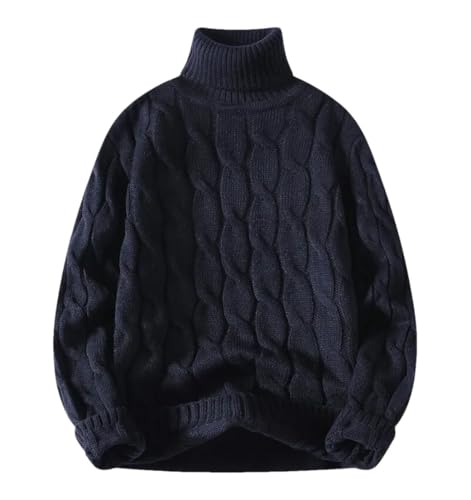 Men's High Neck Pullover Sweater Knitted Loose Fit Casual Winter Outfit Warm Street Style Solid Color Long Sleeve