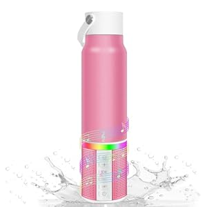 JBM Insulated Water Bottle with Bluetooth Speaker, Leak Proof Straw Lid, RGB LED Lights Stainless Steel Water Bottle for Sports (Pink)