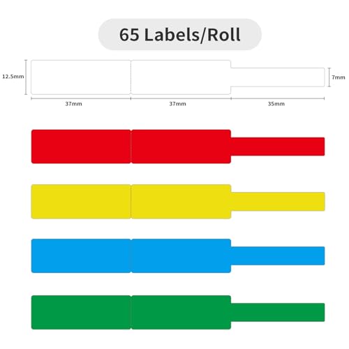 NIIMBOT Kabeletiketten Kabel Beschriftung 12.5x109mm Drucker-Aufkleberpapier mit selbstklebendem Papier für D11/D110/D101/H1S Etikettenmacher, 1 Rolle mit 65 Stück (Weiß)