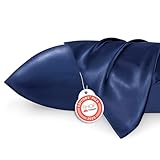 Bedsure Satin Pillowcase for Hair and Skin, 2-Pack - Queen Size (20x30 inches) Pillow Cases - Satin Pillow Covers with Envelope Closure, Navy Blue