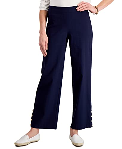 JM Womens Button-Hem Wide-Leg Pants Blue Intrepid L
