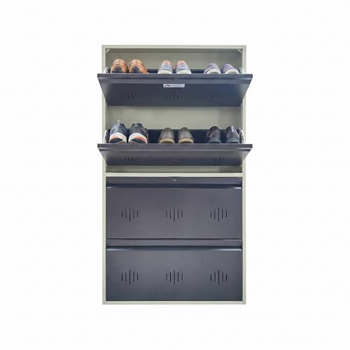 Image of StayHappy Metal Shoe Rack | 4 Door Metal Shoe Rack | Footwear Rack for Home | Office | School | wall Mounted Rack (Dark Brown)