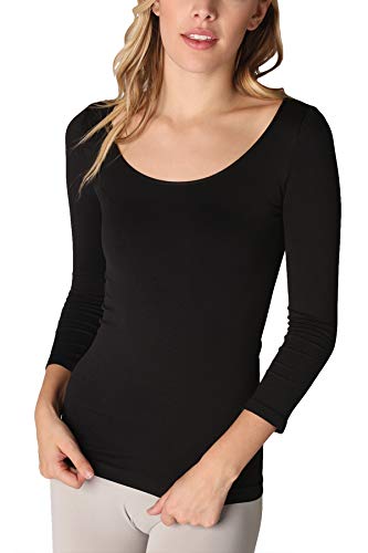 NIKIBIKI Womens Seamless Scoop Neck Three Quarter Sleeve Top - Black -