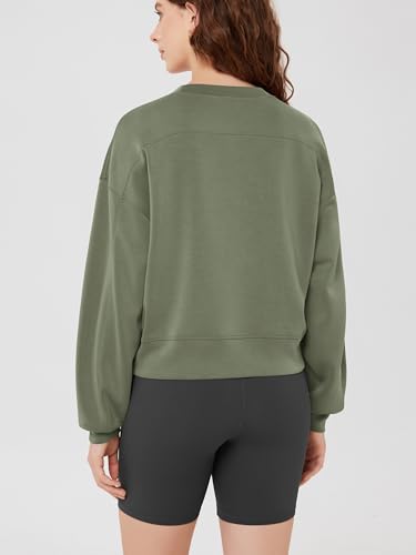 Image of ODODOS Modal Soft Long Sleeve Cropped Sweatshirts for Women Oversized Crew Neck Pullover Crop Top