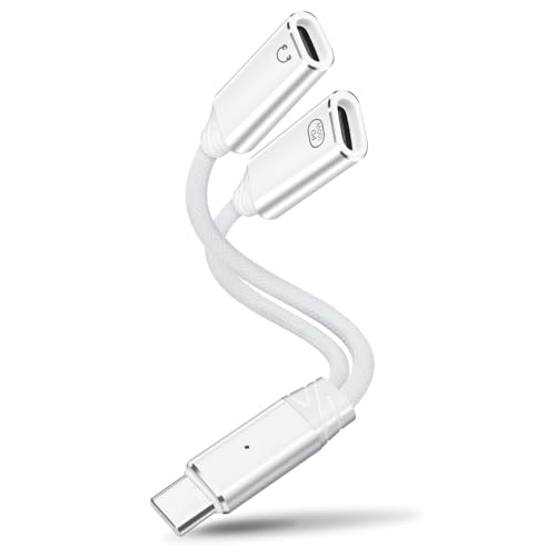 HAUXGOGO Adaptateur Double USB C 2 en 1, PD-100W Charge Rapide et Adaptateur Audio, Écouteurs et Charge Adaptateur - Blanc