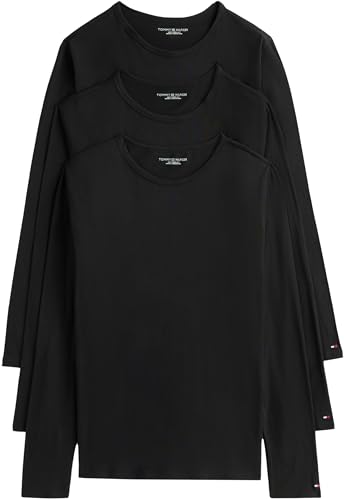 Tommy Hilfiger Hombre Pack de 3 Camiseta de manga largas Basic, Negro (Black/ Black/ Black), L