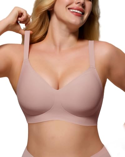 As Fairy Comfortable Bras for Women No Underwire Gel Jelly Wireless Push Up Bra Seamless Brassiere with Support and Lift Dusty Rose 34DD
