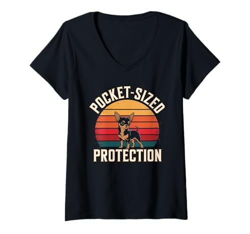 Mujer Protección de bolsillo Retro Cute Pet Dog Breed Chihuahua Camiseta Cuello V