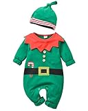 Aalizzwell Infant Baby Boys Girls First Christmas Outfit Xmas Romper Elf Santa Clothes (Green, 0-6 Months)
