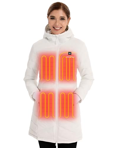 Venustas Women's Long Heated Down Jacket with Battery, 90% Duck Down Quilted Heated Puffer Jacket for Outdoor Camping Skiing