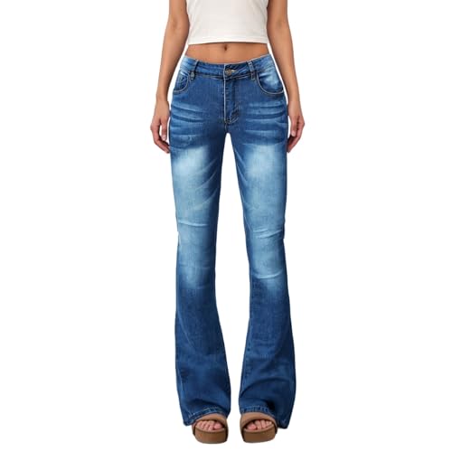 Jean évasé femme extensible noir à franges bootcut et taille haute confortable