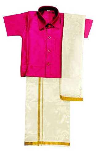 YETTALAN® Boys Regular Fit Cream Color Art Silk Dhoti Shirt with ...