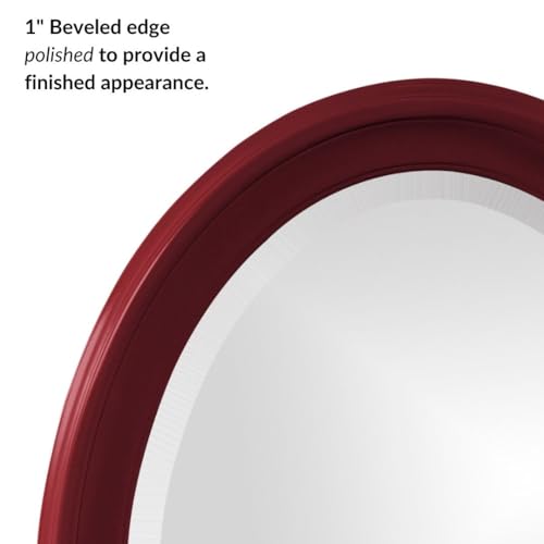 Image of Howard Elliott Collection George Oval Glossy Burgundy Wall Mirror, Oval Bevelled Hanging Wood Framed Vanity Mirrors for Home Decor, Living Room, Bathroom, Bedroom, or Hallway, 25 x 33 Inch