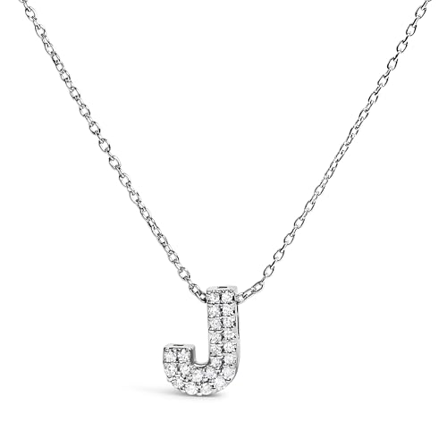 10K White Gold Diamond Accent "J" Initial Bubble Pendant Necklace
