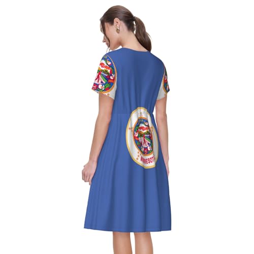 Robe d'été Minnesota imprimé original coupe fluide manches courtes