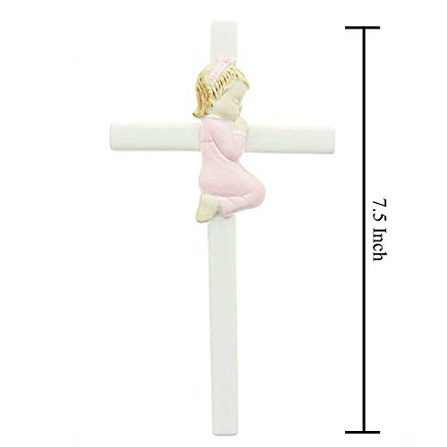 Praying Girl Hand Painted White Porcelain 7.5 Inch Wall Cross #TOP1
