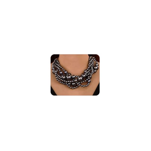 Wiwpar 2PCS Large Chunky Statement Faux Pearl Bib Choker Necklace and Earring Set for Party Wedding Ladies