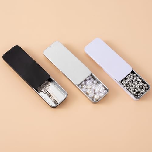 Image of OIIKI 6pcs Small Slide Top Tin Box, Metal Rectangle Storage Boxes, Empty Tin Case Containers for Storage Candy Pills Earrings Jewelry Lipstick Toothpicks- 2 Silver & 2 Black & 2 White