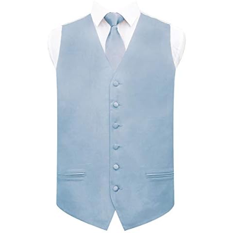 DQT Dusty Blue Satin Wedding Waistcoat Set Cover
