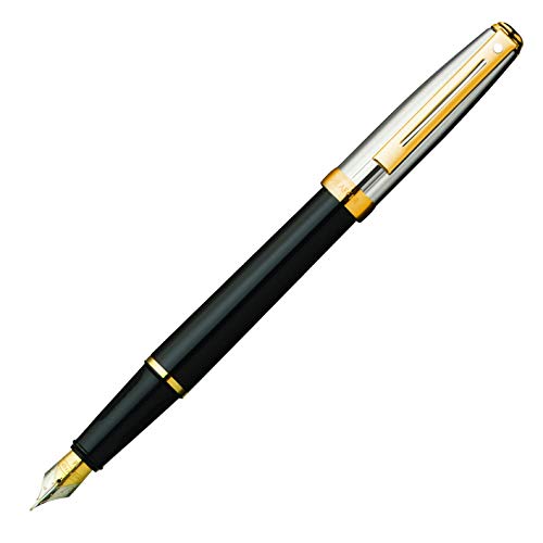 Image of Sheaffer Prelude Black Onyx Lacquer Fountain Pen with Chased Palladium Cap & 22KT Gold-Plated Trim and Fine Nib