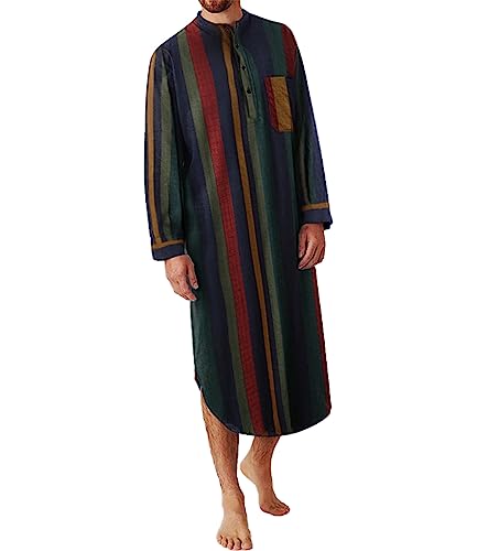 Chemise de nuit rayée pour hommes en coton à manches longues M-XXXL