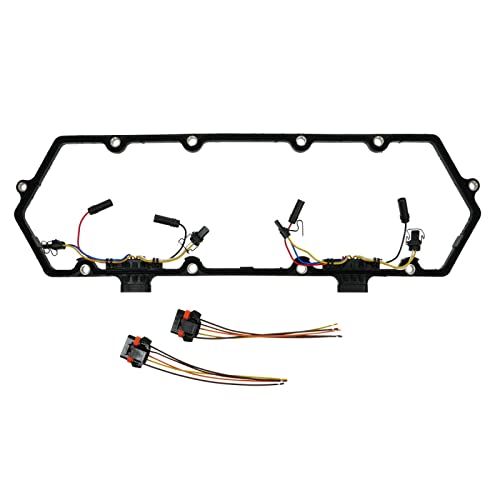 Image of TRQ Valve Cover Gasket with Injector & Glow Plug Harness Set Compatible with 1994-1998 Ford E-350 Econoline E-350 Econoline Club Wagon 1994-1996 F-250 1997 F-250 HD 1994-1997 F-350