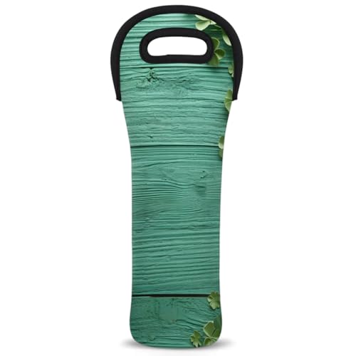 Neoprene Wine Tote Carrier Bag for Wine,Water, Champagne, Beer, Baby Bottles 15.6 x 5.1 Inches, Protective Wine Bag,Clover with Wooden