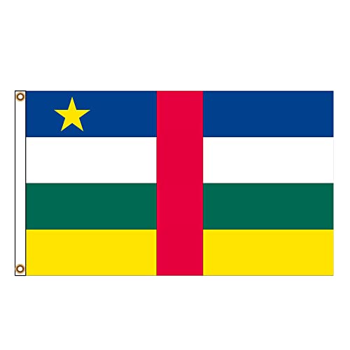 PinkDisplay Bandera de África (centroafricana) de 90 x 150 cm, ojales a todo color y puntadas dobles