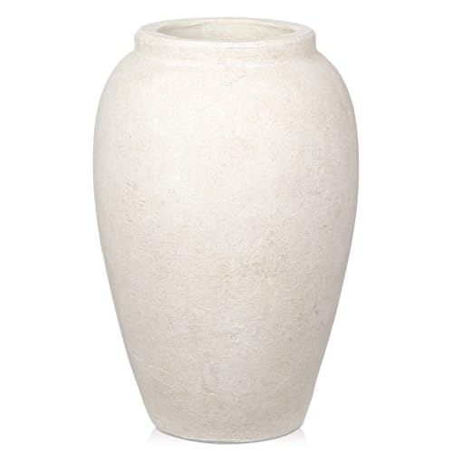 Oairse Handmade Flower Vase 27CM Tall Terracotta Vase, Vintage Ceramic Vases for Flowers Rustic Antique Vases Décor Wide Mouth Matte Finish for Home Office Resto Café Decoration