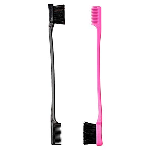 SUMAJU 2 Pack Edge Control Hair Brush Double Sided Edge Brushes(Pink and Black)