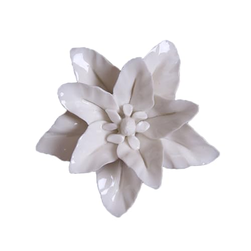 Homoyoyo Escultura de Flores de Cerámica 3D Lirio Blanco Mediano Decoración Colgante Floral para Pared Arte Mural para Sala de Estar Dormitorio y Oficina