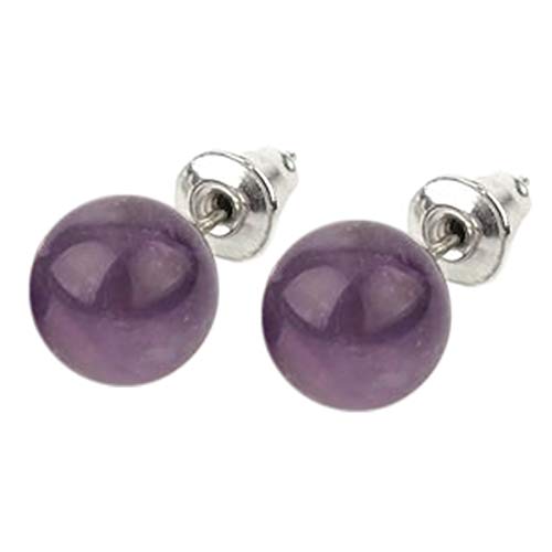 ファッションピアス キャッチピアス レディース 8mm 丸玉 天然石ビーズピアス (カラー)01.アメジスト 1ペア 左右 2個 スタッドピアス シンプル 紫水晶 人気