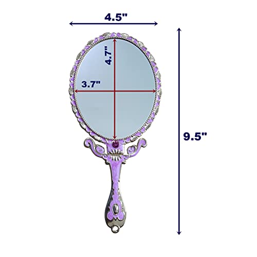 Sehamano Vintage Colorful Hand Mirror, Double Sided 1X/2X Magnifying Foldable Makeup Metal Mirror For Handheld, Table, Desk And Travel (Purple) #TOP1