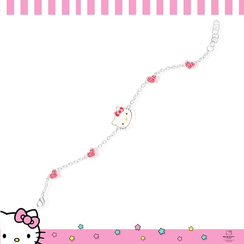 Hello Kitty Sanrio Women’s Bracelets - Silver Flash-Plated Jewelry with Heart Pendants and Zirconia Accents3