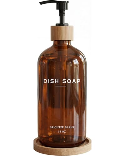 Amber Glass Dish Soap Dispenser for Kitchen Sink by Brighter