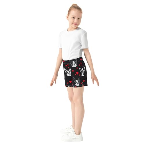 Girls Athletic Lounge Shorts Cute French Bulldog Hearts Print Comfy Casual Kids Summer Pajama Sleepwear, X-Small4