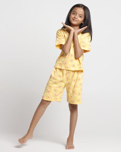 Image of T2F Girls Cotton Printed DropShoulder Ovesized Fit T-Shirt and Shorts Clothing Set (Pack of 3)