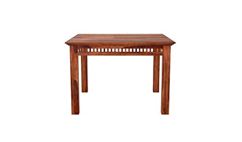 Image of Krishna Wood Decor Solid Sheesham Wood 4 Seater Dining Table | Four Seater Dinner Table with 4 Cushions Chairs | Dinning Table Set 4 Seater for Living Room | Wooden Table & Chairs Set | Teak Finish