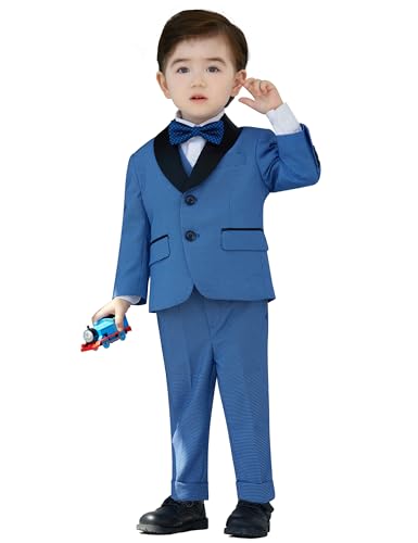 Image of Happy Dolphin Slim Fit Formal Boys Suit Set Jacket Vest Pants for Kids Wedding Ring Bearer Party