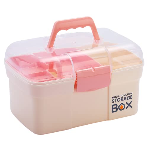 11'' Plastic Storage Box with Removable Tray, Multipurpose Organizer for Sewing, Art & Craft, Cosmetic (White)